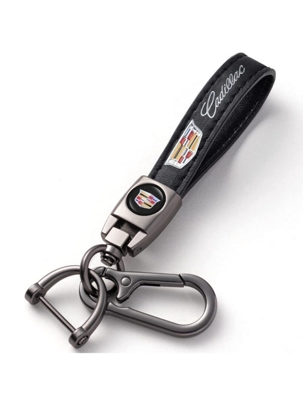 🆕 Cadillac Logo Genuine Black Leather Car Keychain Key Chain Fob Ring Holder